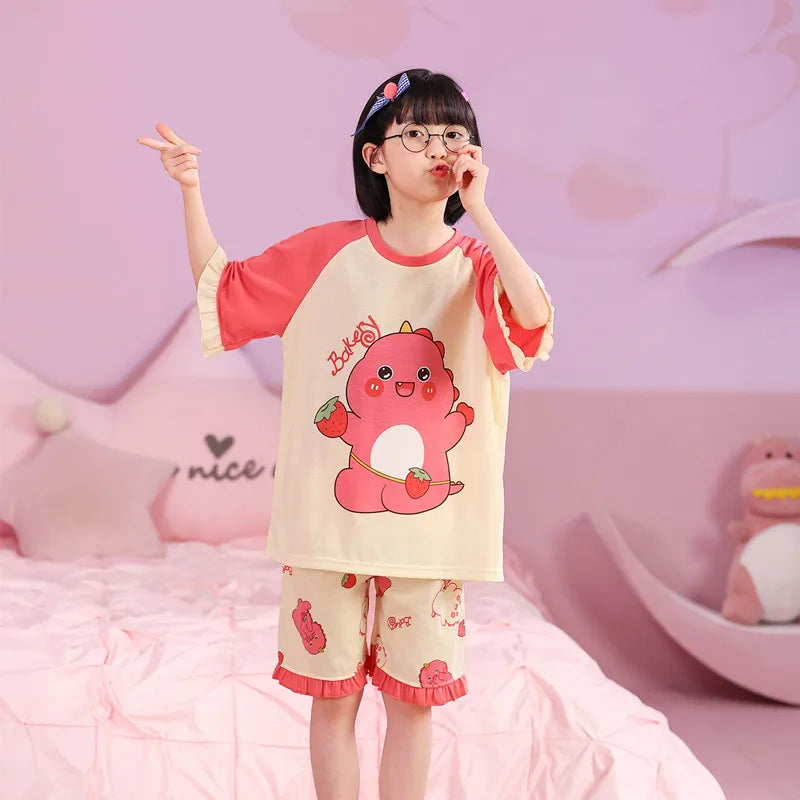 Girls Cute Cartoon Short Sleeve Set Pajama kids Clothing