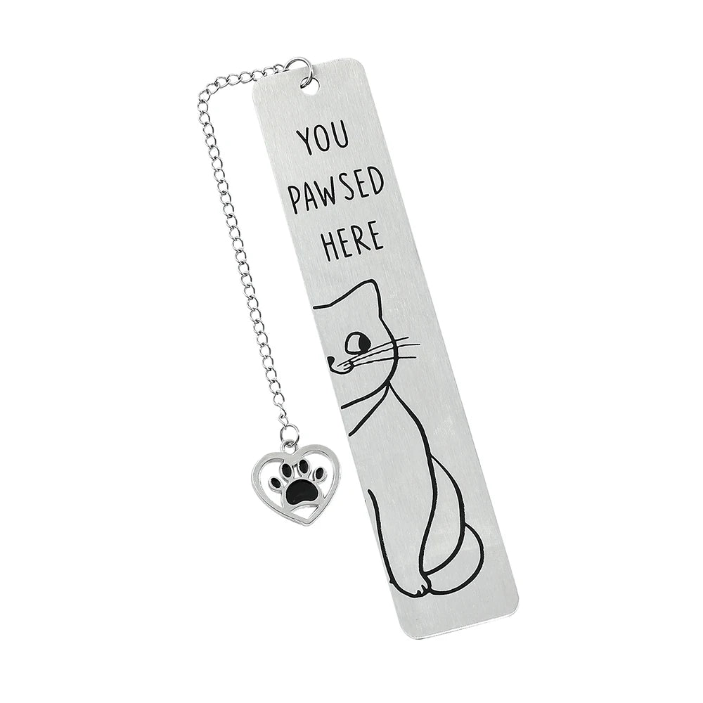 Cute Cat Metal Bookmark,Funny You Pawsed Here Cat Stainless Steel Bookmarks with Tassel, Reading Supplies Gift for Cat Book Love