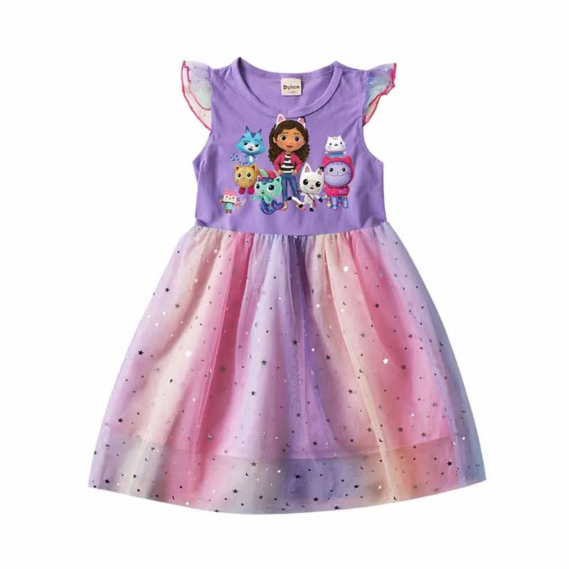 Summer Gabby Doll House Costume For Baby Girl Lace TUTU Dress Fashion Kid Up Cartoon Print Frock Child Tunic Clothes