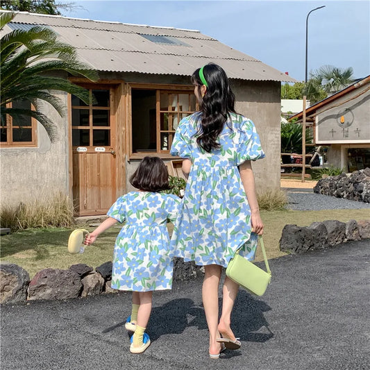 Mother Daughter Equal Dresses Women Girl Summer Clothes 2022 Mommy And Me Clothing Parent-Child Matching Floral Pattern Dress