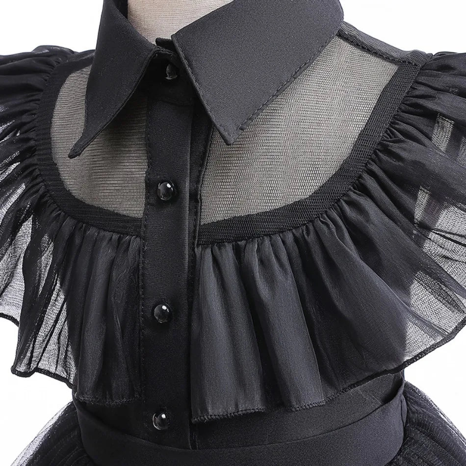 Infant Girl Role Play Wednesday Addams Dress Halloween Performance Kids Cosplay Masquerade Ruffle Style Tulle Party Baby Clothes