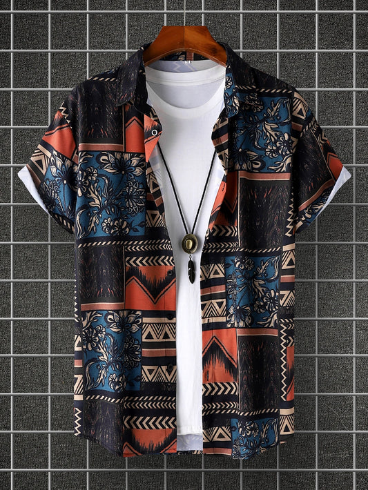 Bohemian style Men's Summer Short Sleeve Printed Shirt Thin Beach Shirt Men's Clothing Casual Shirt mon