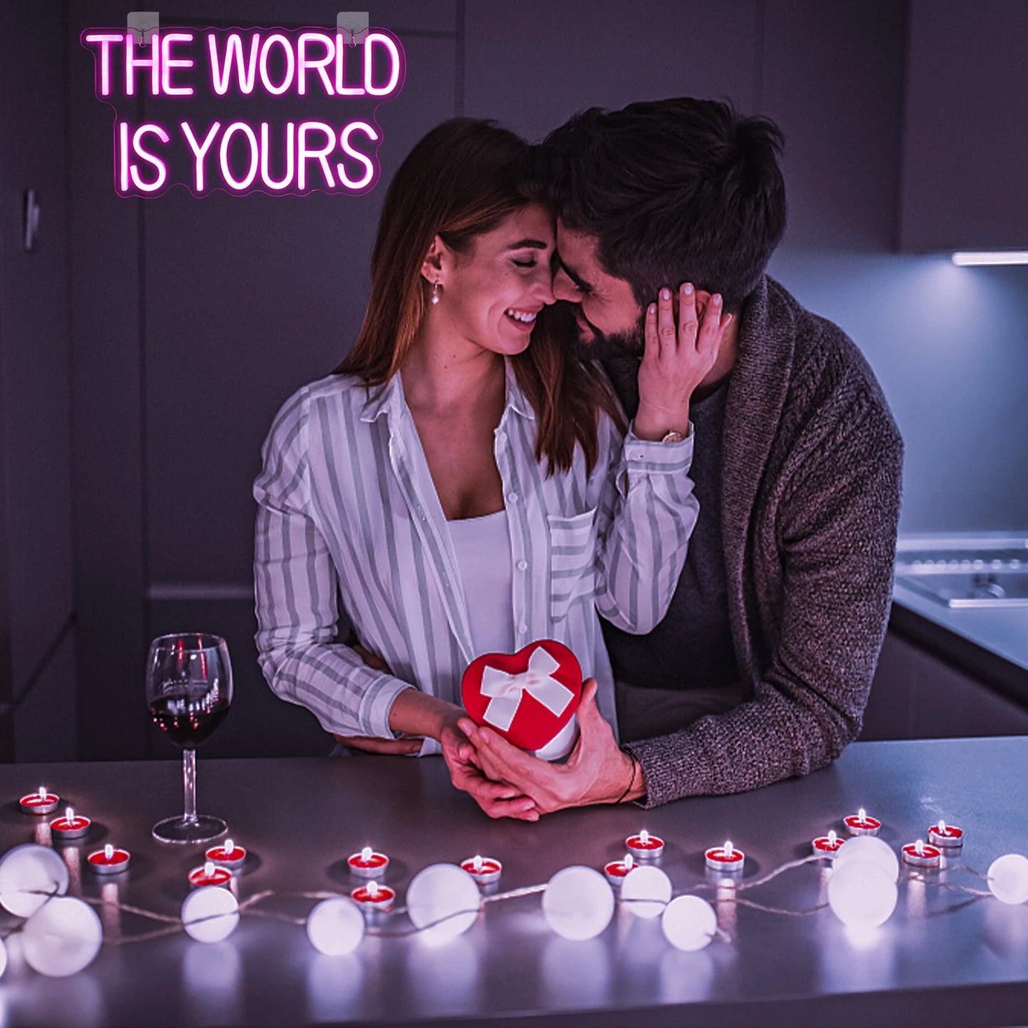 The World Is Yours Neon Sign Pink Led Neon Light for Room Wall Decor Wedding Engagement Valentines Day Led Neon Signs USB Neon