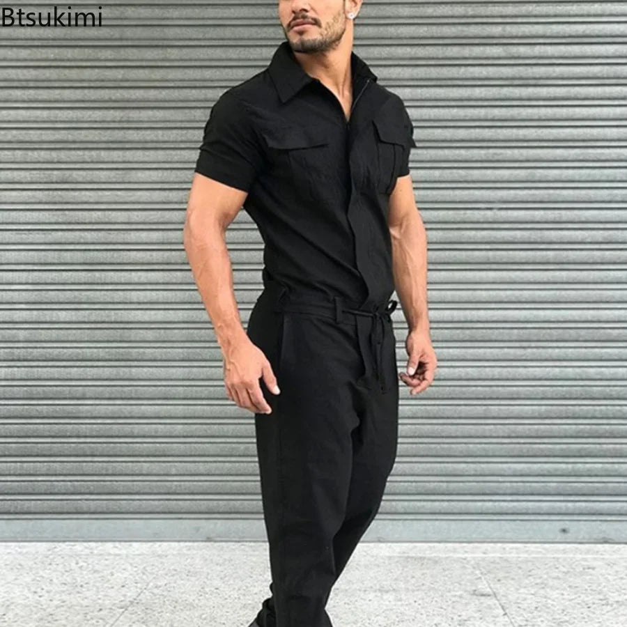 New 2024 Men's Solid Overalls Casual Street Wear Overalls for Men One Piece Jumpsuit Men's Fashion Overalls Basic Work Outfits