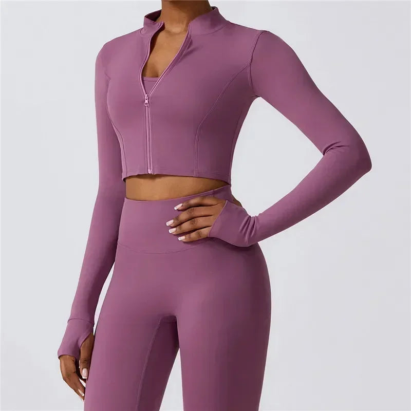 MyZyQg Women Long Sleeve Sweatshirts Sports Jacket Slim Fashion Stand-up Collar Zipper Wear Gym Training Casual Outdoor Coat Top