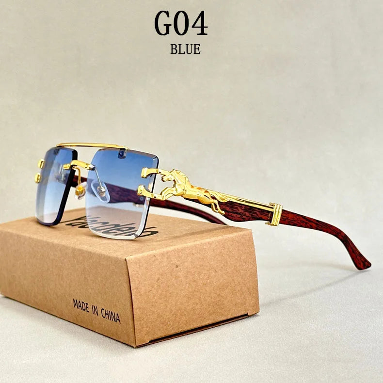 New In Sunglasses For Men Wooden Rimless Sunglasses Women  Vintage Square Fashion Glasses Luxe Gafas De Sol Hombre Zonnebril Sun