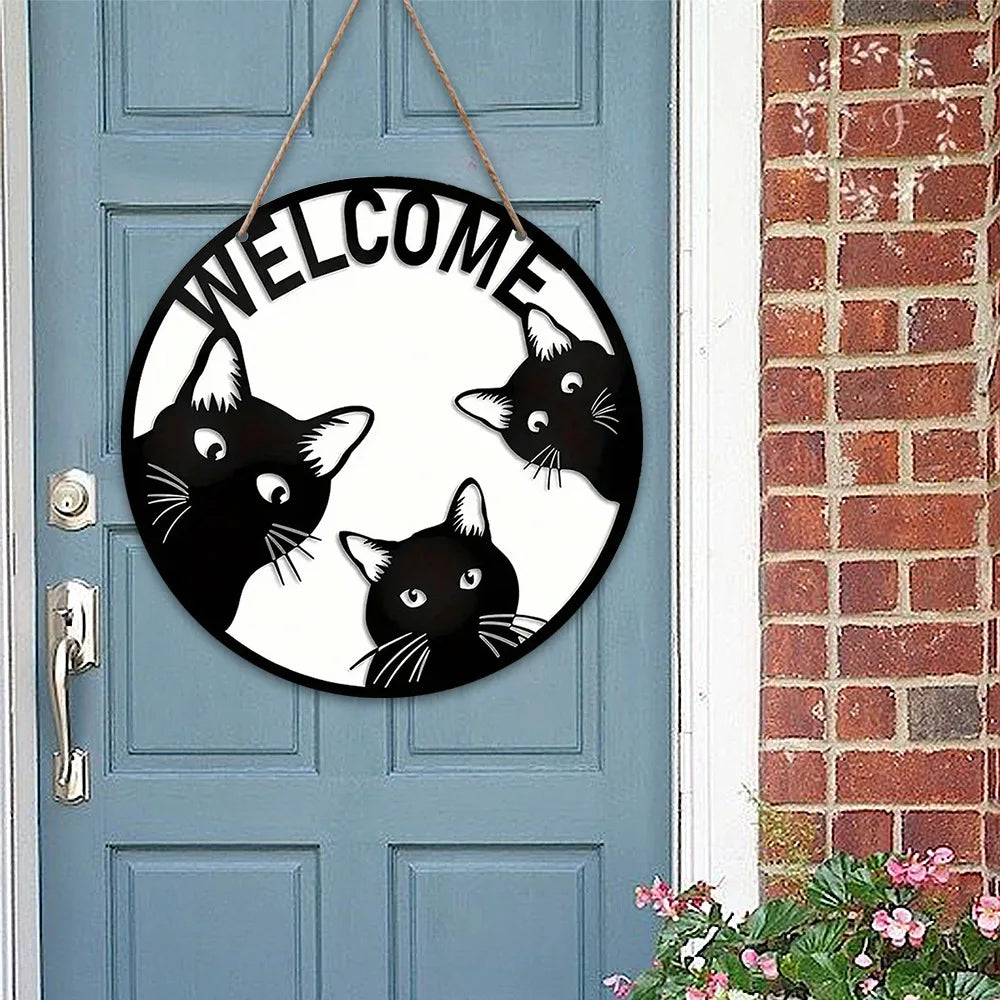 Halloween Black Cat Mi Welcome Creative Logo Wooden Welcome Door Sign, Living Room Pet Supplies, Cattery Scene Decoration