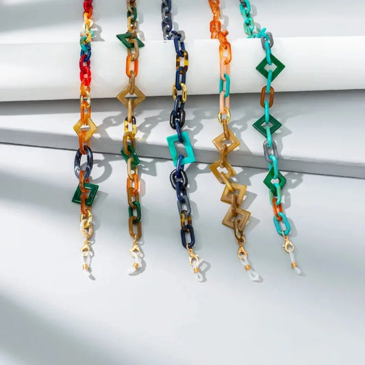 Hot Sale Colorful Mixed Acrylic Hanging Neck Rope Eyewear Glasses Chain Fashion Geometric Buckle Anti-lost Sunglasses Chains