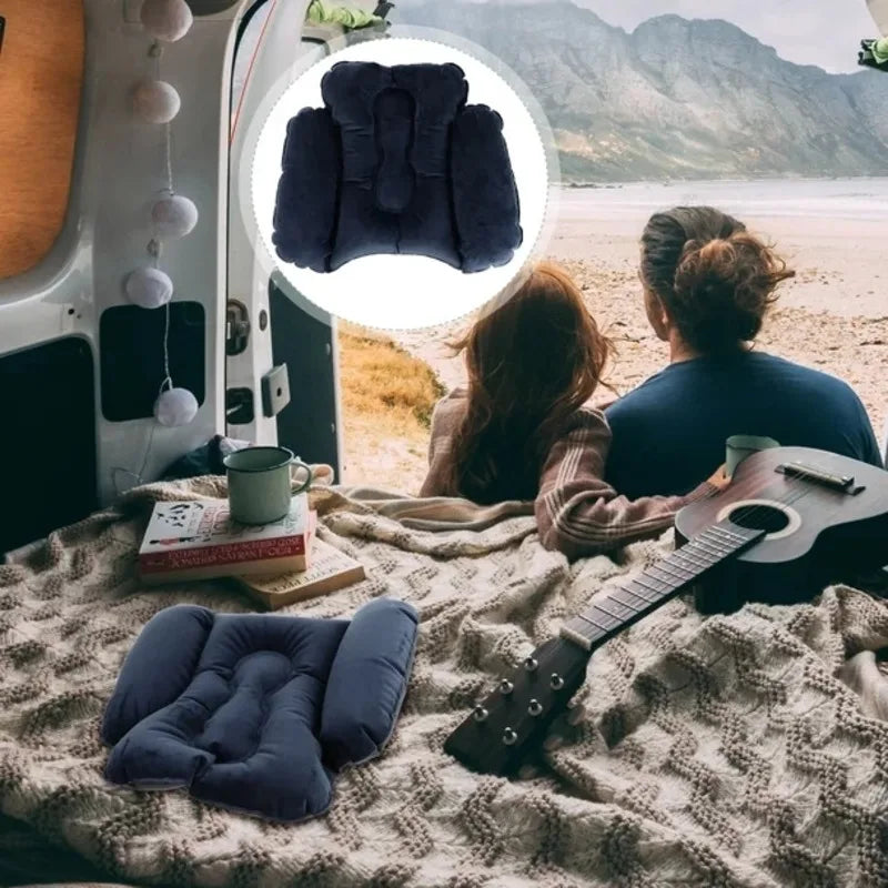 Practical Travel Inflatable Pillow Waist Cushion Comfortable Lumbar Support Back Pad For Car Office Aircraft Sleeping PVC Velvet