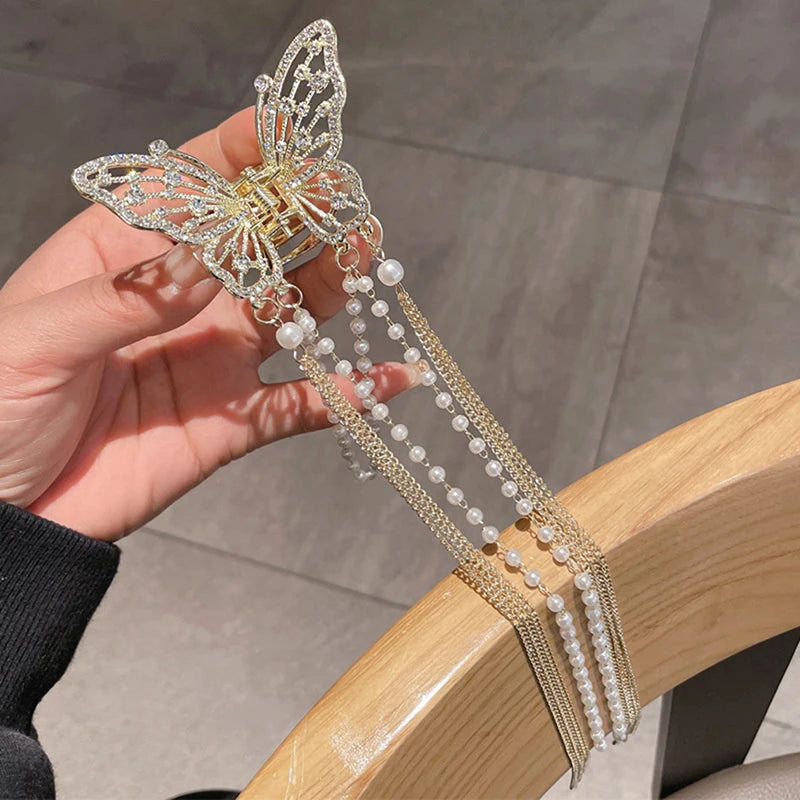 New Butterfly Tassel Hair Clip Korean Design Simple Temperament Side Clip Shark Hair Clip Hair Accessories