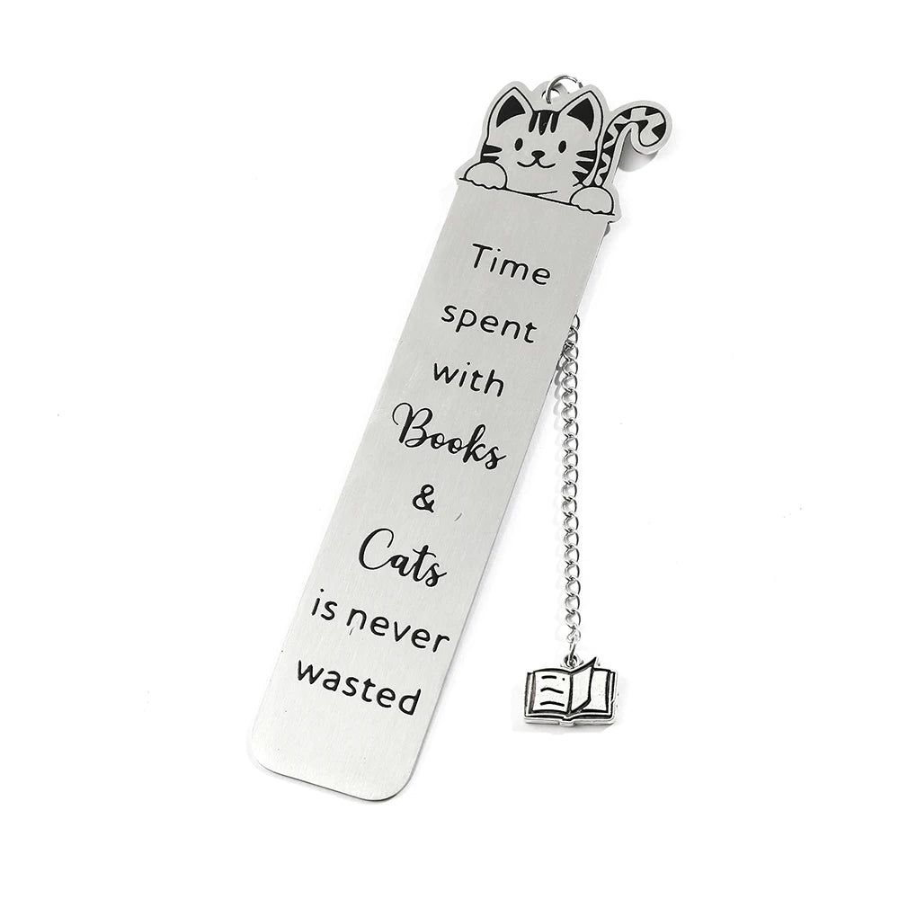 Cute Cat Metal Bookmark,Funny You Pawsed Here Cat Stainless Steel Bookmarks with Tassel, Reading Supplies Gift for Cat Book Love