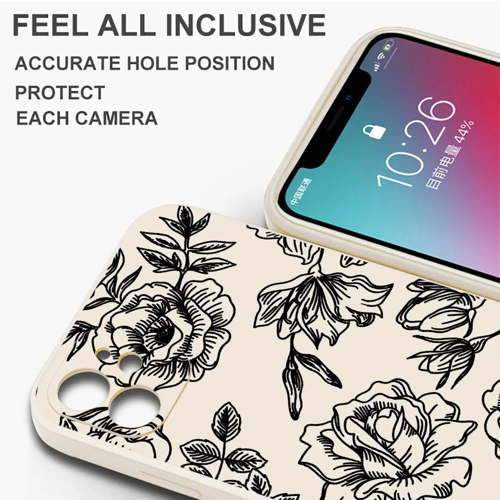 Flower Line Art Phone Case for Samsung Galaxy S22 S21 Plus S24 Ultra S20 FE S23 Ultra 5G S23 5G S22 Soft Silicone Cover