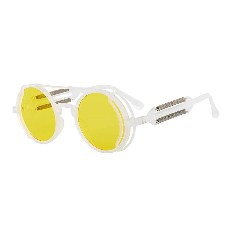 Classic Gothic Steampunk Sunglasses Double Spring Leg Glasses Men's Brand Designer Round Punk Eyewear Women UV400 Protection