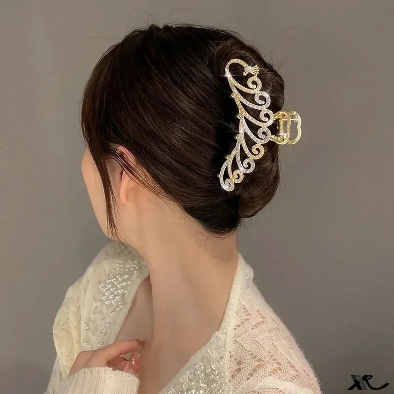 Beautiful Peacock Shape Hair Clips Full-covered Rhinestone Pearl Claw Clips Woman Fashionable Hair Accessories