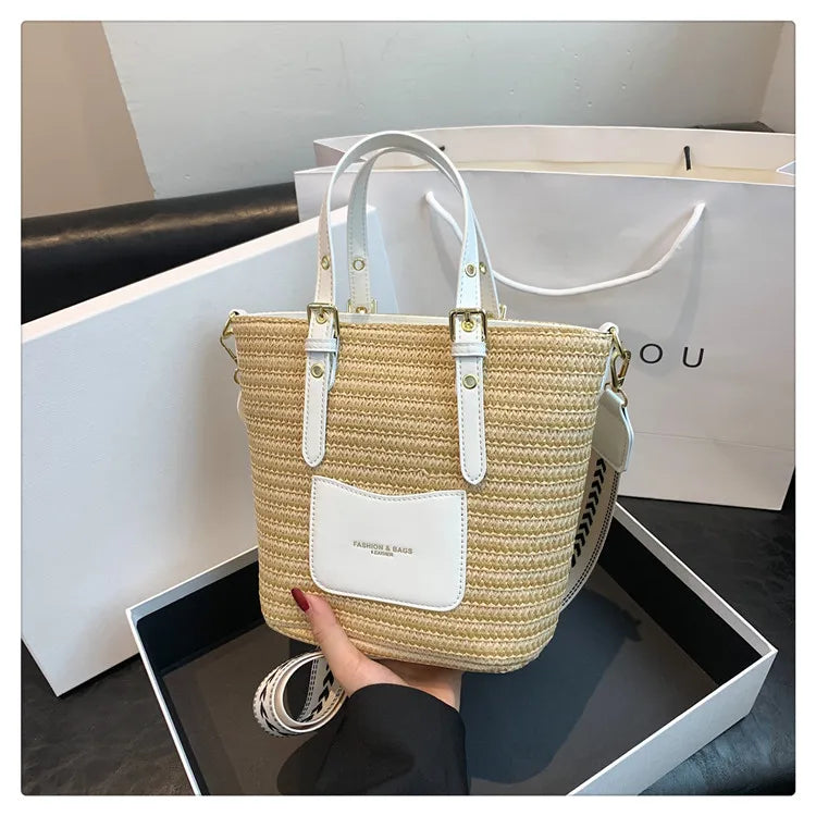 Woven Straw Shoulder Bag Female Crossbody Bags for Women 2023 Designer Bucket Bag Summer Beach Handbags Purse Travel Shopper Bag