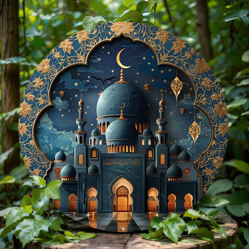 Round Aluminum Metal Eid Mubarak Sign, Ramadan and Umran Decorations, Room, Home, Garden, Perfect Housewarming, Holiday Gift