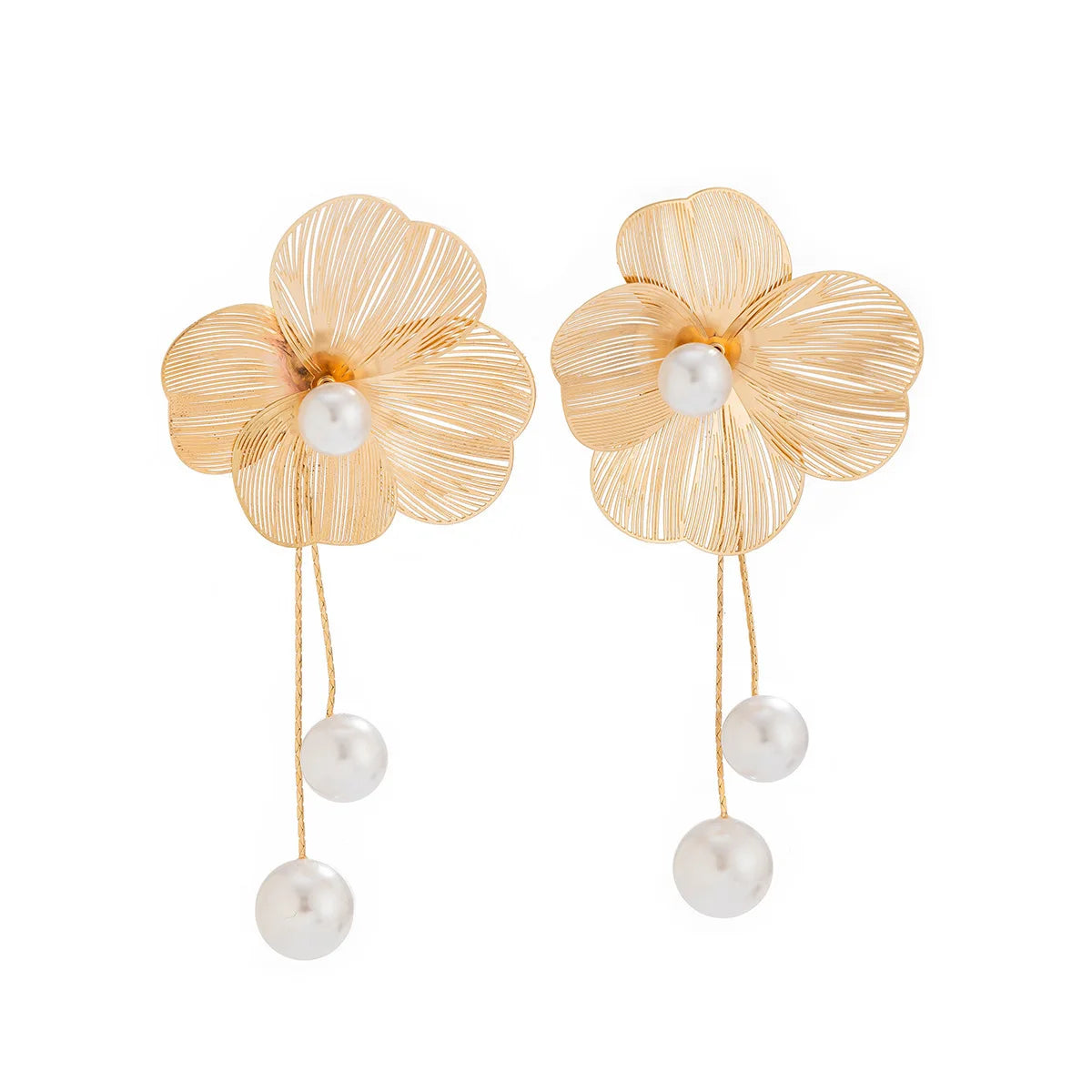 925 Silver Needle Korean Fashion Metal Leaf Flower Earrings For Women Jewelry 2024 Trending Sweet Cool Pearl Tassel Earrings