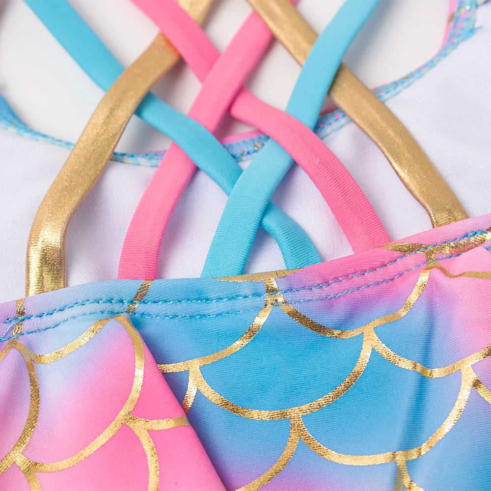 3-8 Years Shell Kids Girls Bikinis Set 2025 Children Falbala Swimwear Swimsuit Rainbow Kid Girl Biquini Infantil Bathing Suit