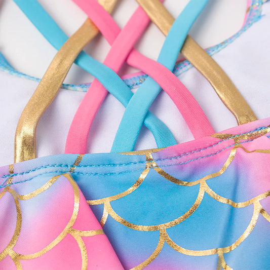3-8 Years Shell Kids Girls Bikinis Set 2025 Children Falbala Swimwear Swimsuit Rainbow Kid Girl Biquini Infantil Bathing Suit