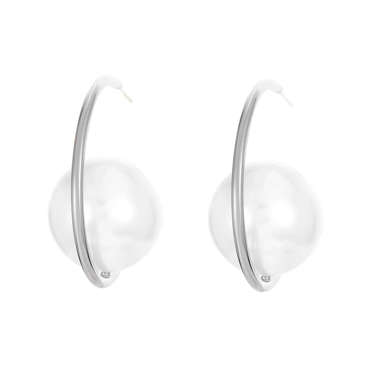 Exaggerated Big Pearl C Shaped Earrings For Jewelry 2025 Trending New Fashion Women's Geometric White Red Grey Pearl Earrings