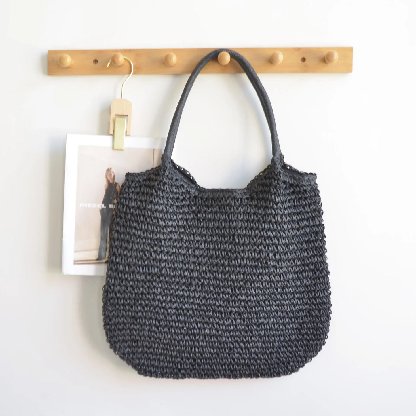 Casual Large Capacity Straw Tote Bag Simple Paper Woven Women Shoulder Bags Handmade Big Summer Beach Handbags Big Shopper Purse