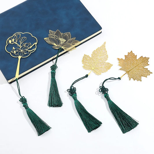 Golden Sycamore Leaves Tassels Hollow Out Bookmark Stainless Steel Page Marker Supplies Stationery Bookmark for Teachers Student