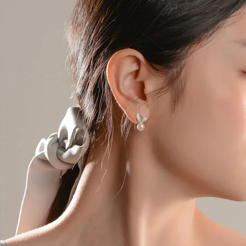 New Arrival Temperament Fine Fashion 925 Sterling Silver Jewelry Pearl Sweet Cute Leaves Earrings Female Anti-allergic  E003