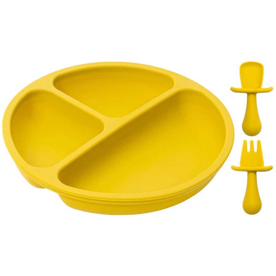 2024 New Colors Kids Divider Plate Training Fork Spoon Set Food Grade Silicone Material Newborn Essentials Baby Shower Gifts