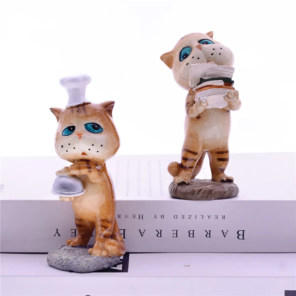 Resin Cat Chef Figurines Statue,MYBLUE 2Pcs/Set Kawaii Garden Animal Nordic Home Room Decoration Accessories, Modern
