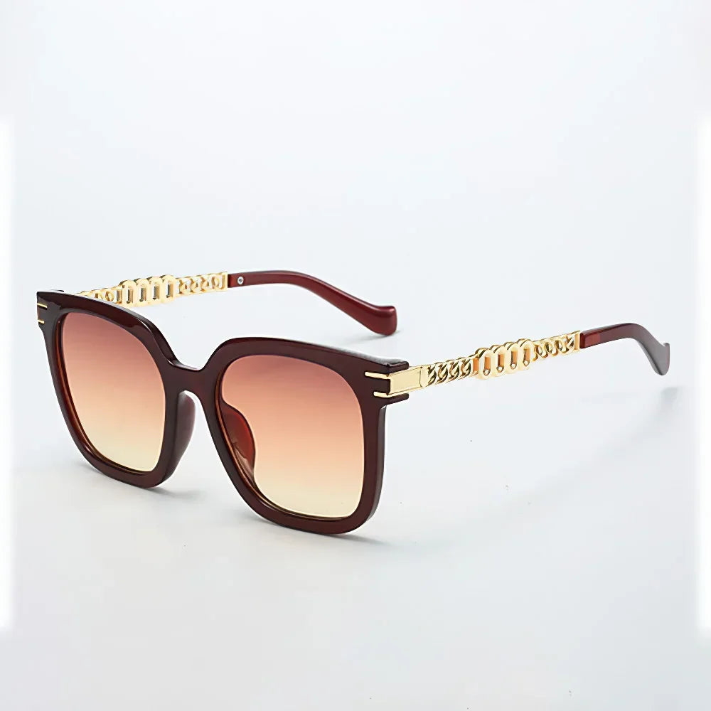 2025 New In Vintage Sunglasses For Women Luxurious Golden Chain Embellished Black Square Glasses Dark Lenses Glasses Women