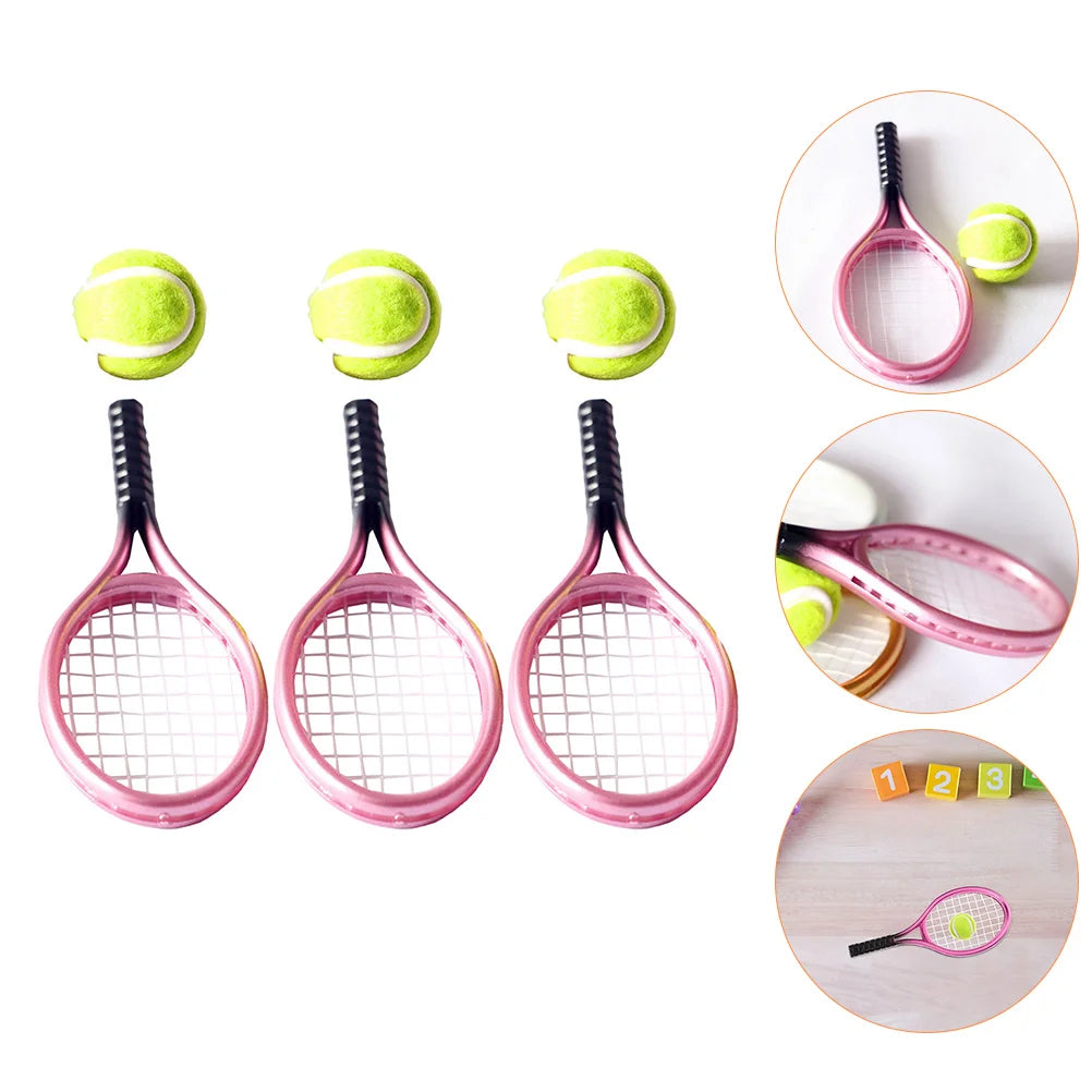 Badminton Tennis Racket Toddler Toys for Boys Accessories Ornamental Mini Cabinet Pink Balls