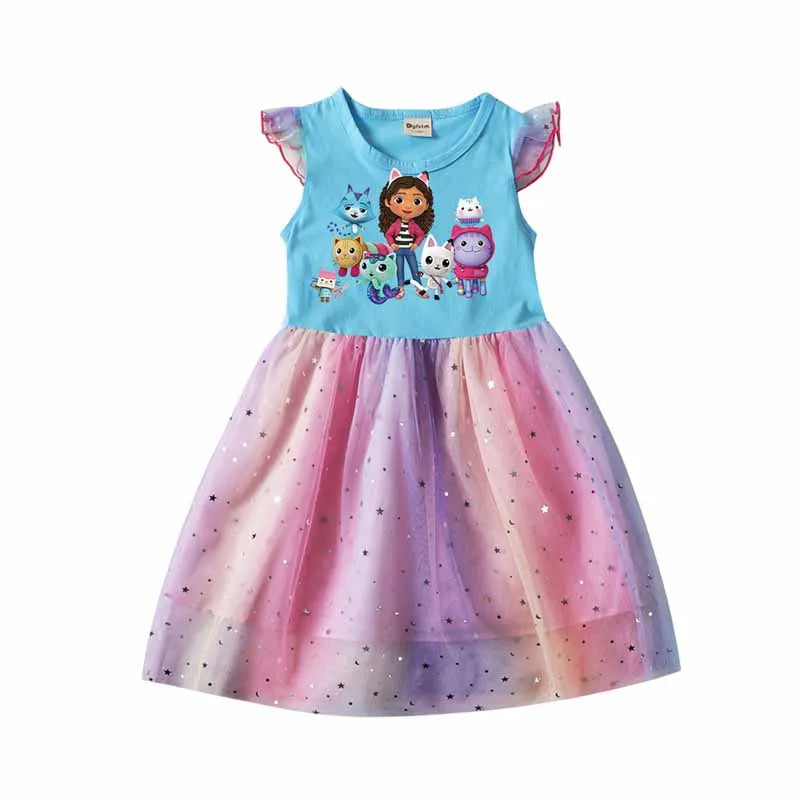 Summer Gabby Doll House Costume For Baby Girl Lace TUTU Dress Fashion Kid Up Cartoon Print Frock Child Tunic Clothes