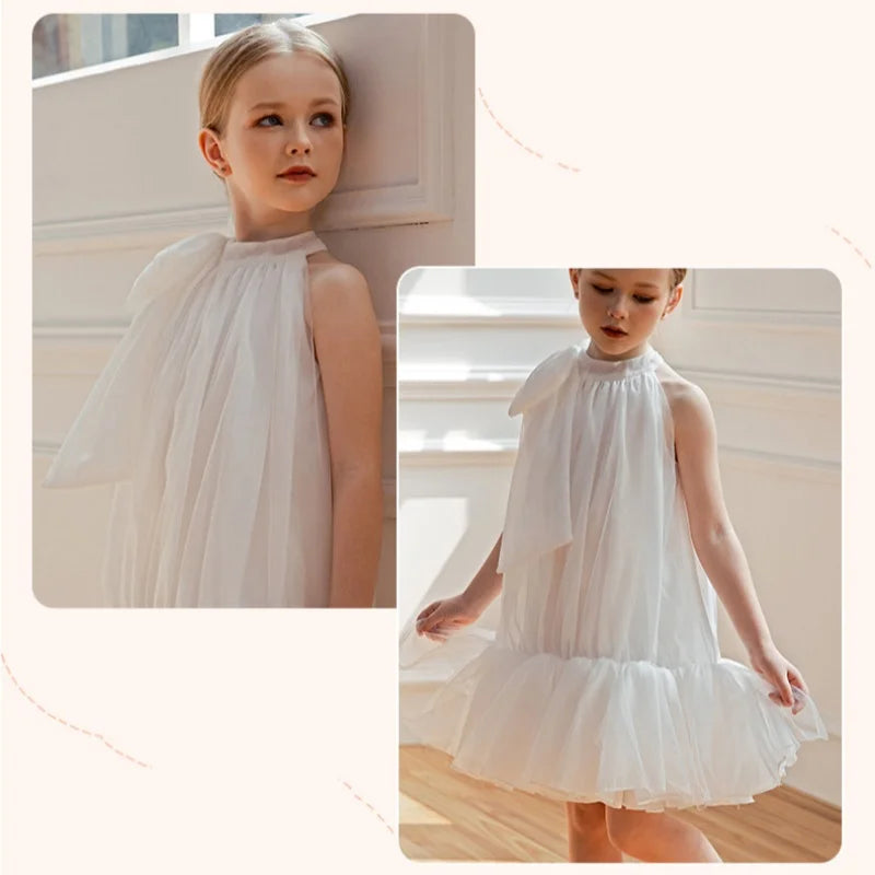 Girls' Elegant Party Ball Gown For Girls Performance 4 7 8 To 10 Years White Tulle Dress