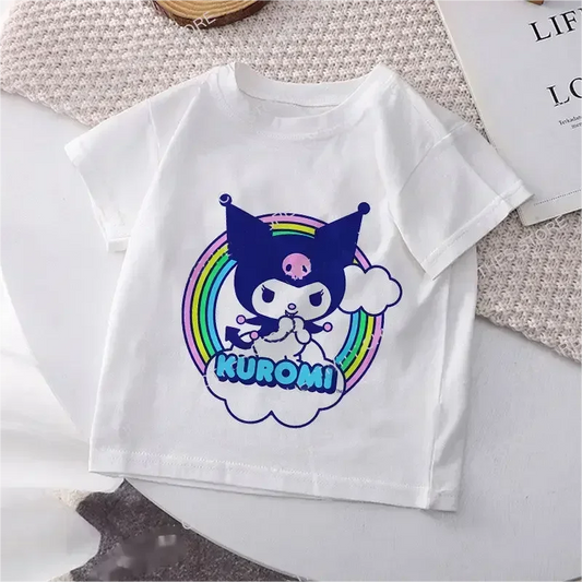 تي شيرت أطفال Hello Kitty من القطن Y2K Sanrio Kuromi Melody Anime Tee Shirts Cartoons Kids Girl Boy Street Wear Casual Clothing 