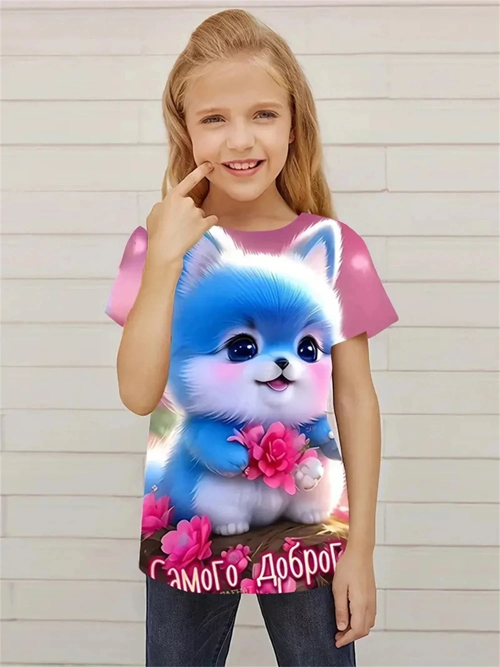 Neues T-Shirt mit 3D-Druck „Gartenkatzen“ für Mädchen, kurzärmelig, trendige Neuheit, T-Shirts für Kinder, Partyspaß, Alltags-T-Shirt, Mädchen-Oberteile, Kleidung 