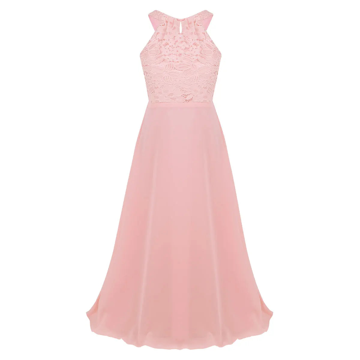 iiniim Kids Girls Vestido de festa Chiffon Dress Floral Lace Cutout Back Flower Girl Dress Elegant Summer Princess Party Dress