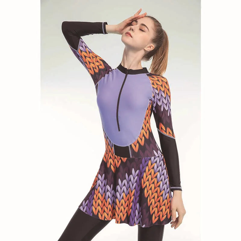 Muslim Sport Wear Sets for Woman 2022 New Muslim Swimwear Long Conservative Floral Printed Burkini for Veiled Women Borkini