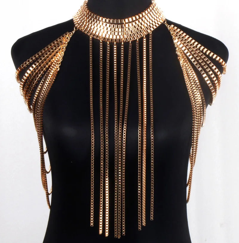Chran New Stunning Gold Color Body shoulder Chain JEWELRY Necklace Waist  Bikini Harness Dress Decor Slave Chain Jewellry BDC825