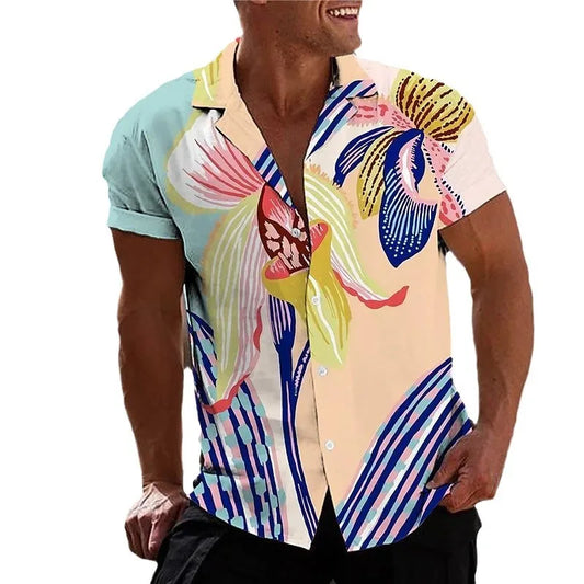 Hawaiian Flower Shirt Men's 3D Printed Tropical Shirt Beach Short Sleeve Fashion Top T-shirt  - mon