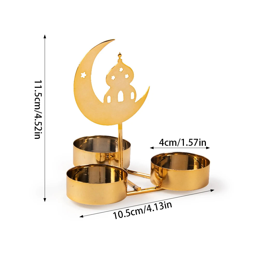 Gold Metal Ramadan Moon Shape Candle Holder Eid Mubarak Candlestick Base Dining Table Ornament Islamic Muslim Party Home Decor