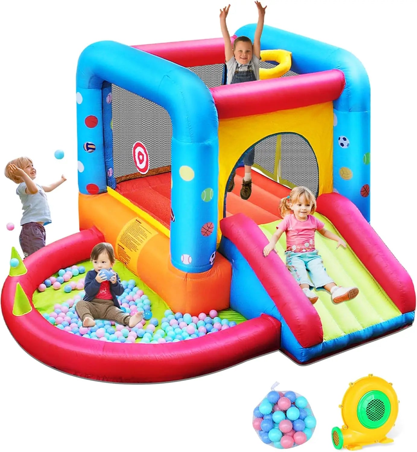 Inflatable Bounce House, Kids Castle Slide Bouncer for Children Jumping Outdoor and Indoor Party, Baby Backyard Water Jumper Toy