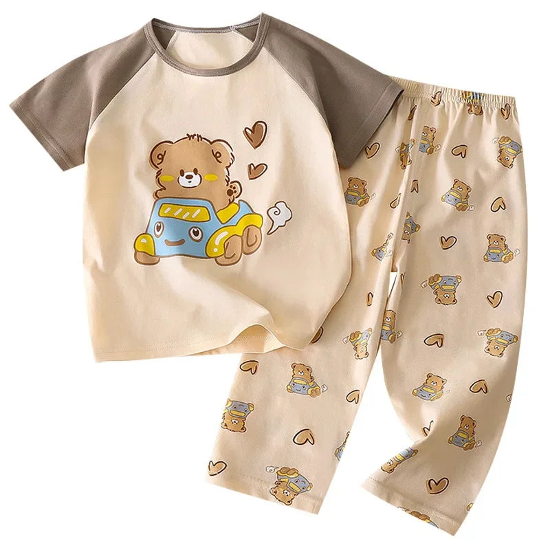 Children's Short Sleeve Set Cotton Summer Baby T-shirt Boys' Homewear Girls' Pajamas Summer Clothing Toddler Clothes Kids Sets