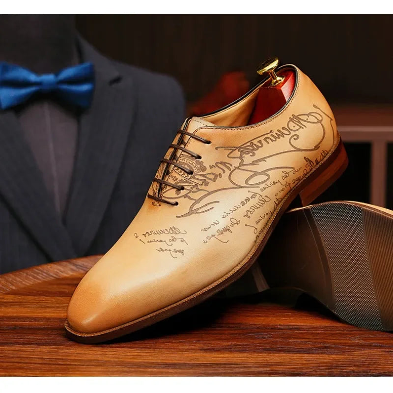 2025 Luxury Brand Men Leather Shoes Lace Up Pointed Toe Mixed Colors Brogues Oxford Mens Dress Shoes Wedding Office Shoes Men