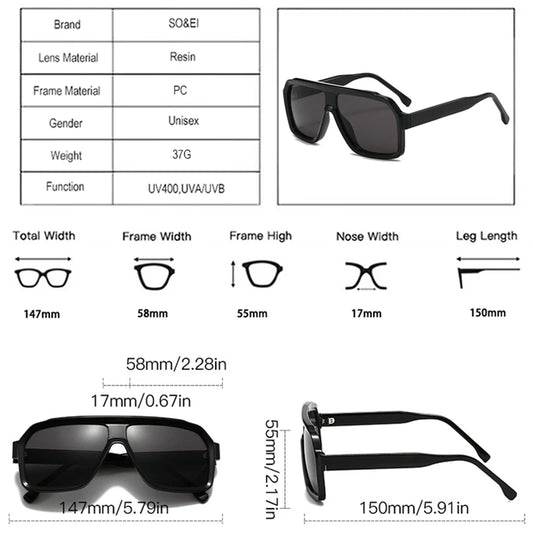 SO&EI Retro Men Pilot Sunglasses Fashion Gradient Women Luxury Shades UV400 Outdoor Driving Square Sun Glasses