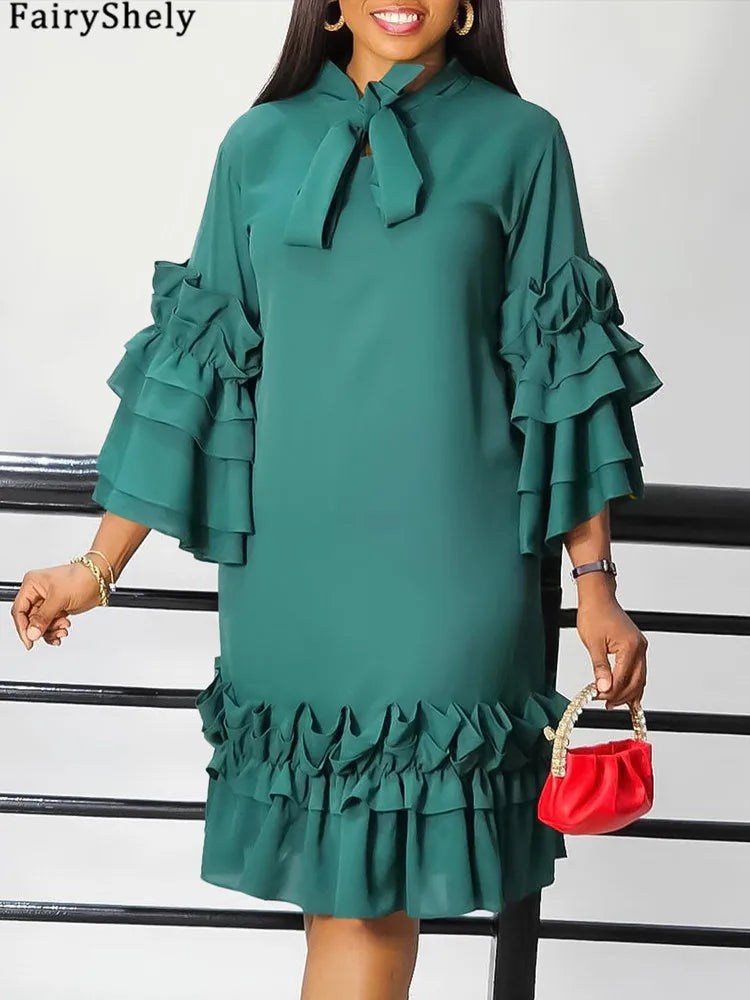 FairyShely 2025 Spring Solid Plus Size Club Loose Dress Women Long Sleeve Large Big Dresses Slim Verge Party Tight Curvy Dress