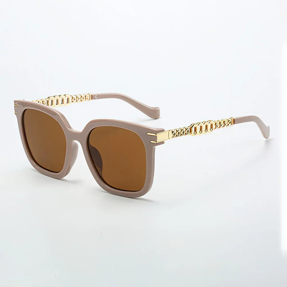 2025 New In Vintage Sunglasses For Women Luxurious Golden Chain Embellished Black Square Glasses Dark Lenses Glasses Women