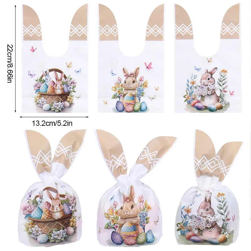 25/50pcs Easter Rabbit Ear Candy Cookies Bag Cute Bunny Eggs Gift Packaging Bag Kids Easter Birthday Party Favors Decor Supplies