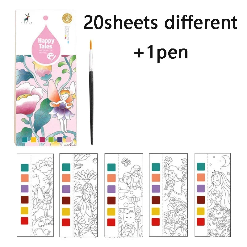 Portable Children Watercolor Painting Book 20 Sheets Gouache Graffiti Picture 1 Pen Coloring Water Drawing Books Set Kids Toy