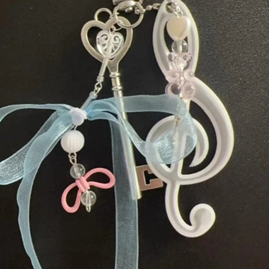 Resin Bowknot Note Keychain Creative Key Ornament Bag Pendant Suitable for Youthful Adults and Music Enthusiasts Present