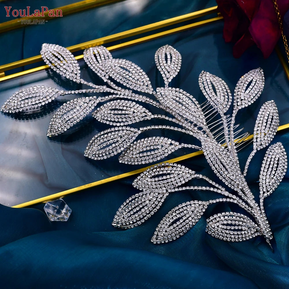 YouLaPan Bridal Hair Comb Wedding Hair Accessories Jewelry Bride Tiaras Luxury Headband Woman Crystal Leaf Headdresses HP452